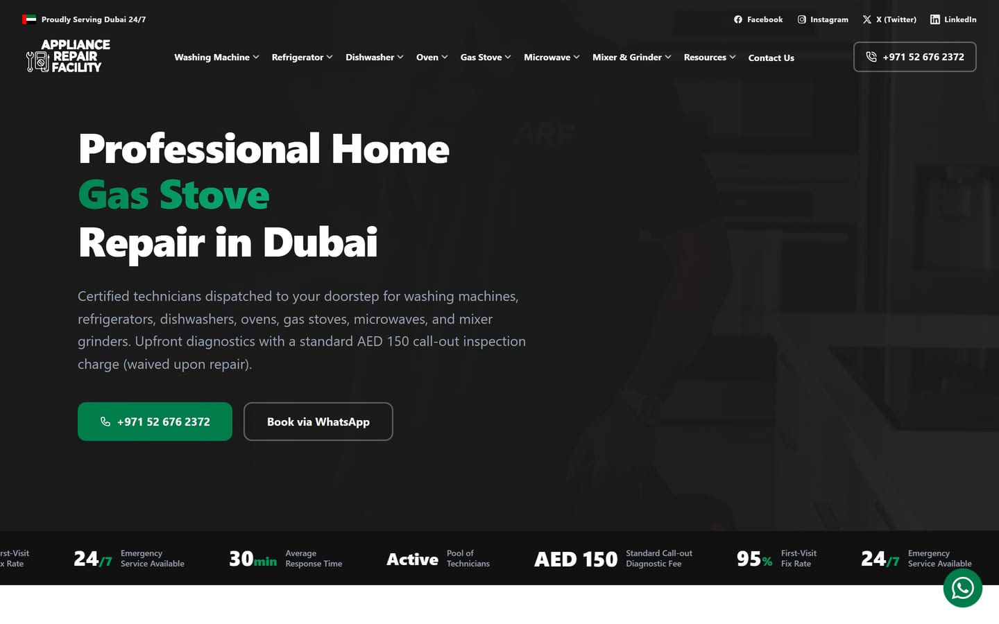 Appliance Repair Facility website